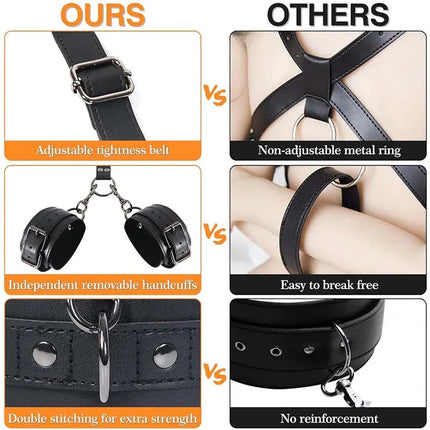 BDSM Bondage Kit Adjustable Restraint Harness Set Wrist Cuffs Metal Hook Couples Roleplay Accessories