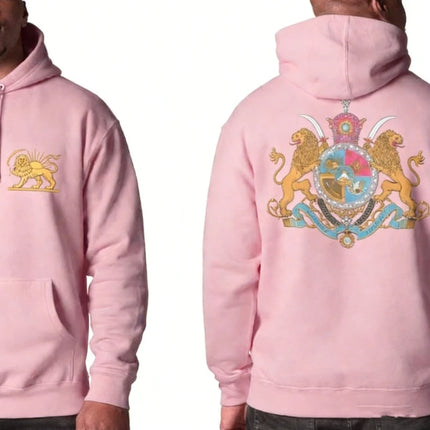 Persian Lion & Sun Matching Hoodie Imperial Crest Back Print Autumn and Winter Streetwear Long Sleeve Keep Warm Casual Pullover