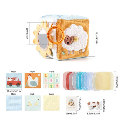 Soft Baby Sensory Toy Cloth Book Tissue Box Security Blanket Plush Cube Crinkle Sounds Mirror Fine Motor Skills 9 Styles Toys
