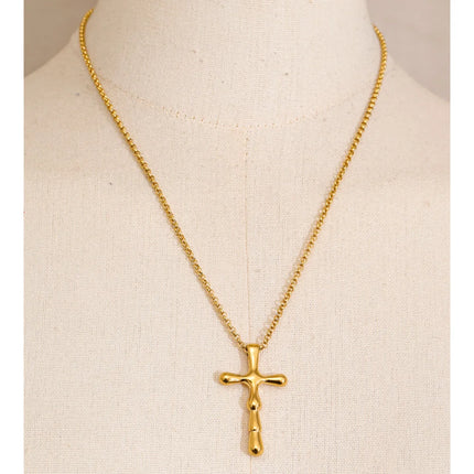 Yhpup High Quality Textured Waterproof Stainless Steel Cross Pendant Necklace Jewelry for Women PVD Plated Handmade Polished