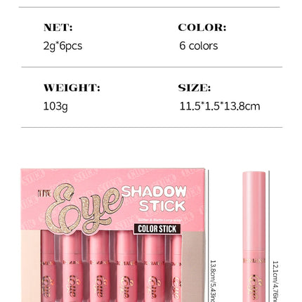 6Pcs Set Matte Effect Eyeshadow Stick   Natural and long-lasting Multi-purpose Shiny Metallic Matte Shimmer Highlighting Eyeline