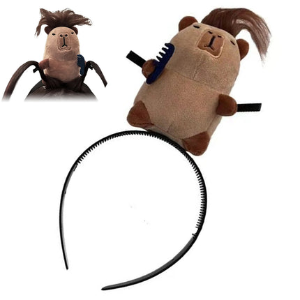 Cartoon Capybara Headband Creative Long Haired Plush Doll Headband Funny Washing Cutting Blowing Hair Hoop Hair Accessories
