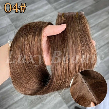 Brown Butterfly Hole Weft Hair Extensions Straight Invisible Twin Tab Weft Natural Blonde P4-27 Hole Weft Human Hair Extensions