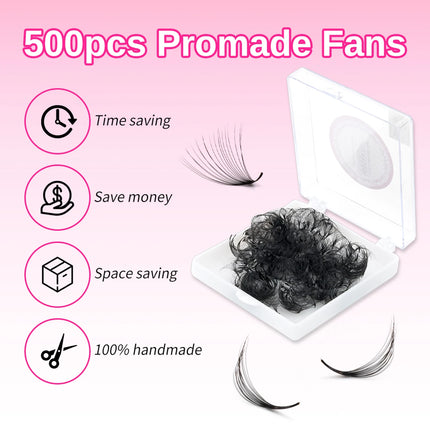 ARTSTAR 500Fans Loose Fans Eyelash Extensions 10D 12D 14D 16D 20D Pointy Base Lashes 8-17mm Length 0.03mm Thickness Volume Lash
