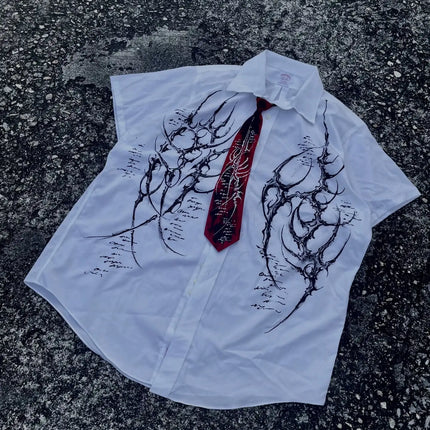 Rock Y2K Polo Shirt Printed Mens T-shirt Gothic Super Hip-Hop Button-Neck Shirt Punk Casual T-shirt Simple Stylish Couple Packs