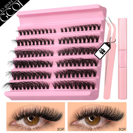 GROINNEYA Eyelash Clusters Kit Lash Clusters Wispy Natural DIY Lashes Clusters with Bottom Waterproof Bond and Seal Tweezers