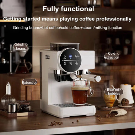 Semi-Automatic Italian Coffee Machine Commercial Grade 15Bar Pressure, Built-in Taper Grinder, Cold And Hot Double Extraction