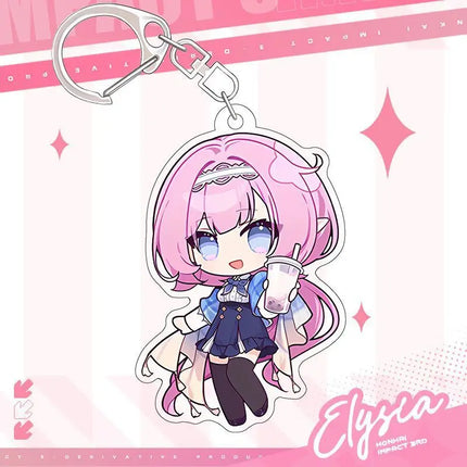 Game Honkai Impact 3 Alloy Brooch Badge Keychain Stand Cartoon Elysia Kiana Keyring Pendant Clothing Bag Decoration Gift Kid Toy
