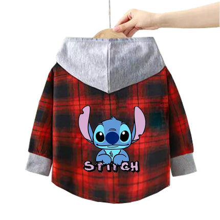 Children's stitch Hooded Shirts Kids blouse Boys Plaid Shirts Coat for Spring Autumn Girls Long-Sleeve Jacket Bottoming Clothing