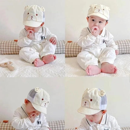 Cute Cartoon Bear Baby Baseball Cap Summer Mesh Breathable Infant Boys Girls Sun Hat Soft Brim Toddler Duck Tongue Caps