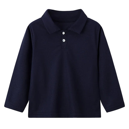 2025 New 3-Piece Children's Pure Color Simple Fashion Polo Shirt Boy Casual Joker Long-sleeved Shirt Brother Brother parent-child