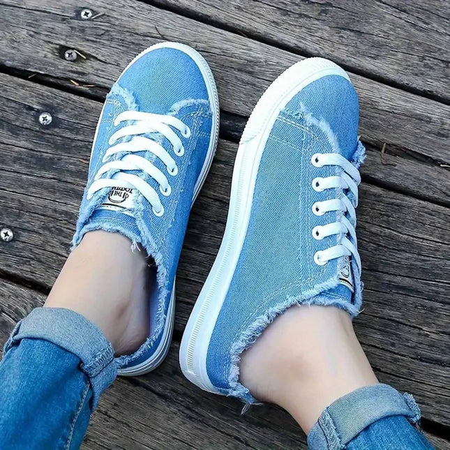 Womens Half Slipper Sneakers Comfortable Women Casual Shoe Lace-up Women Flat Shoes Breathable Canvas Shoes Anti-slip Zapatillas