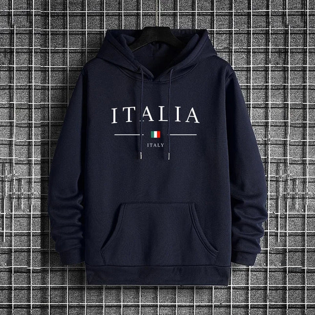 Autumn Winter Daily Casual Sporty Jogging Hoodies Male Home Outdoor Comfort Warm Pullover Italy Fashion Men's Hooded Sweatshirts