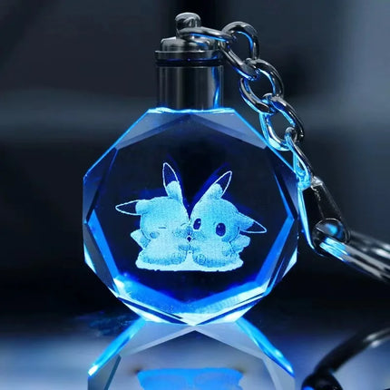 Pokemon Cartoons Anime Figure Pikachu Charizard Mewtwo Eevee Crystal Collection Luminous Keychain Pendant Model  Toy Gift