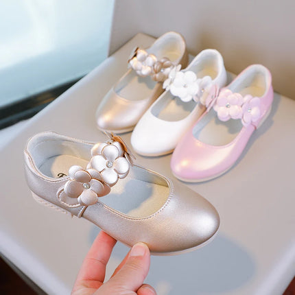 Autumn Girl's Mary Janes Appliques Low Heel Beautiful Kids Princess Shoe Three Colors Pointed Toe Breathable Children Shoe 26-36