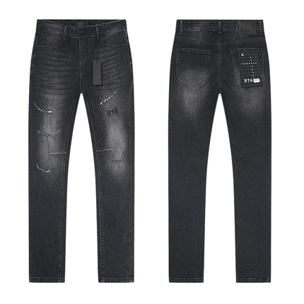 RTA Brand Men's Slim Fit Paint Graffiti Damaged Destroyed Hole Skinny Denim long Trouser Jeans Pants Streetwear