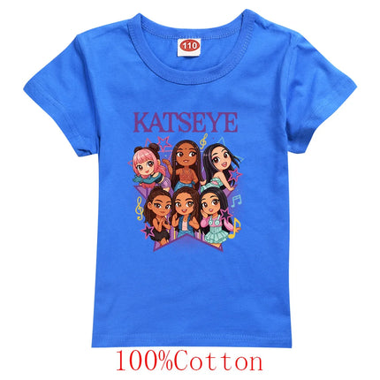 Hot Katseye Funny Print T-Shirt Kids Clothes Baby Girls 100% Cotton Short Sleeve Tops Junior Boys T-shirt Children Clothing 9197