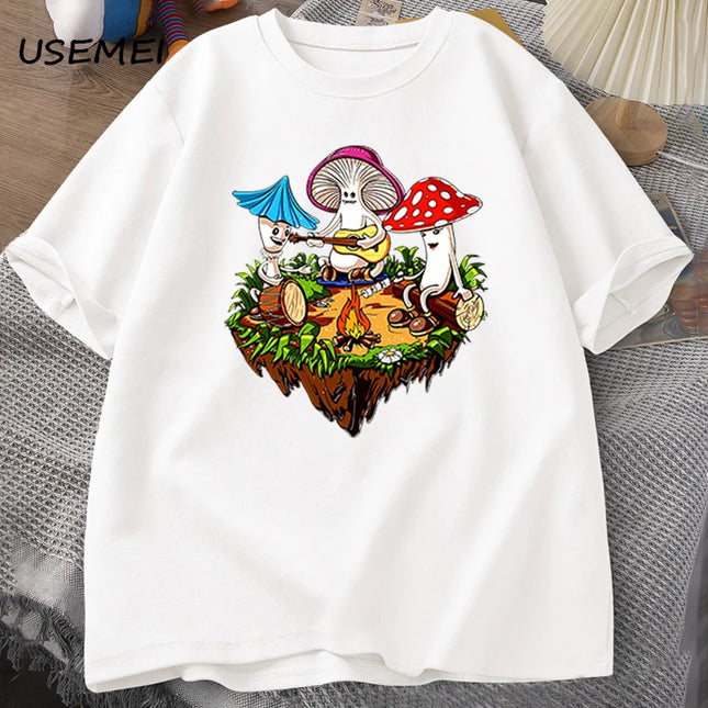 Hippie Magic Mushroom T-shirt Funny Graphic T-shirts Streetwear 90s Men's T-shirts Man Hippie Cotton Tee Shirt T-shirt Male
