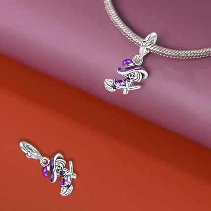 925 Sterling Silver Inlaid Heart-Shaped Beads & Rose Dangle Charm Fits Snake Bracelet Boutique Necklace Purple Pendant Gift