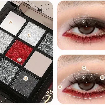 9 Colors Smoky Black Red Eye Shadow Palette Sweet Cool Eyeshadow Long Lasting Shimmer Eyes Makeup Dark Pressed Glitter Eyeshadow