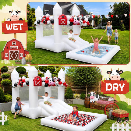 Oxford 12FT Inflatable White bounce house With Slide Connected to Ball Pit, Easy Setup White Slide Bouncy Castle for Kids Indoor Outdoor Parties and Birthday