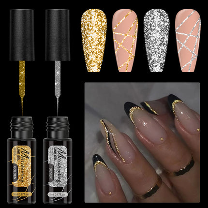 1/2pcs 5ml Reflective Glitter Liner Gel Polish Gold Sliver Sparkling Lines DIY Nail Art Painting Gel Semi Permanent UV Gel