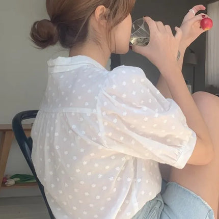 Ele ort Sve Chiffon irt Women's Summer Faion Design Sensation Unique Fairy Aosphere Sli Bubble Sve Blouse