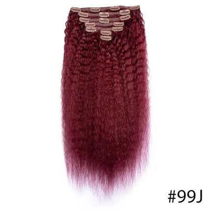 Kinky Straight Clip Ins Hair Extension Human Hair 12-24Inch Burgundy Color Lace Clip In Hair 7pcs/set Remy Human Hair Extensions