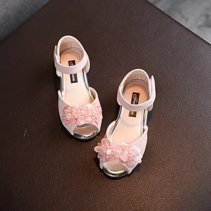 Summer New Style Children's Sandals Girls Fashion Rhinestone Flower Princess Shoes Little Girls Soft Soled Dance Shoes Girls