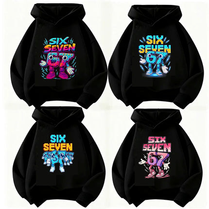 Funny Six Seven Italian Brainrot 67 Number Graphic Print Hoodie Boy/Girl Long Sleeved Kids Comfortable Sweatshirt