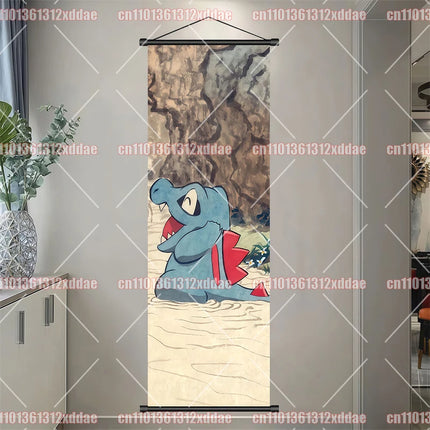 Classic Anime Pokémon Retro Scroll Painting Poliwhirl Pikachu Eevee Charizard Dragonite Squirtle Bulbasaur Creative Poster Gift