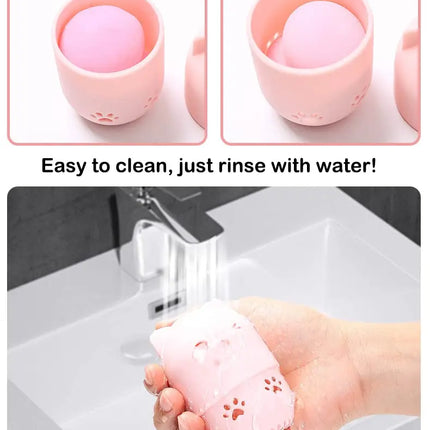 Cute Silicone Makeup Sponge Holder Cat Shaped Sponge Rack Powder Puff Case Cosmetic Blender Sponge Box Makeup Egg Drying Case