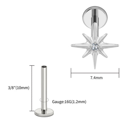 Right Grand ASTM F136 Titanium CZ North Star Flat Back Earring 16G Tiny Starburst Helix Cartilage Stud Earlobe Piercing Jewelry