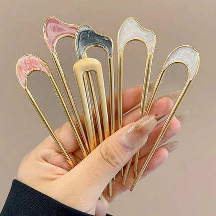 Fashion Luxury Hair Clips Silver Gold Hair Accessories Elegant Enamel Hairpin For Women Metal U Shape Hair Stick Alloy Ornament