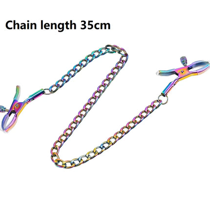 Colorful Metal Nipple Clamps With Chain Set Woman Rainbow Nipple Clips Breast Bondage Restraint Slave Fetish Female Sex Toy