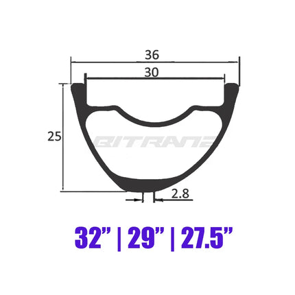32" 29" 27.5" Mountain Bike Tubeless Carbon Wheels 36/30mm Width Tubeless Bicycle Rims 32er 32in 29er Disc Gravel Mtb UD 3k 12k