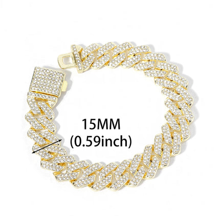 HipHop Men Women 13MM Prong Cuban Link Chain Bracelet Bling Iced Out 2 Row Rhinestone Paved Miami Rhombus Cuban Chain Jewelry