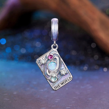 WOSTU 925 Sterling Silver Colorful Tarot Cards Charm Pendent Magic Star Moon Sun Lover Bead Fit DIY Bracelet Necklace Women Gift