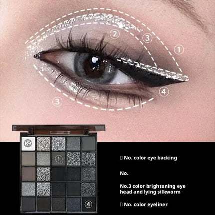 25 Colors Black Grey Smokey Eyeshadow Palette, Matte Black White Gray Silver Smoky Eye Shadow, Black Eyeshadow Makeup Goth Look