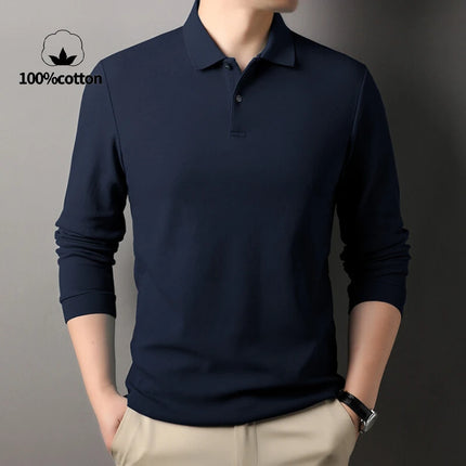 100% Cotton Polo Shirt, Four Seasons Universal  Leisure Long Sleeve, Breathable Lapels T-shirt, Perfect for Golf Sports Durable