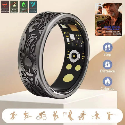 Smart Ring for Men and Women, Design with Heart Rate & Blood Oxygen Monitor, Multi-Sport Modes, Compatible with Android iOS Ring