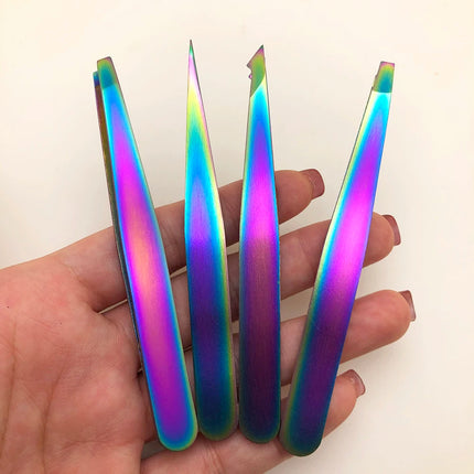 Colorful Stainless Steel 4pcs Eyebrow Tweezers 4 Pcs Set Colored Titanium Coating Trimming and Hair Removal Tweezer