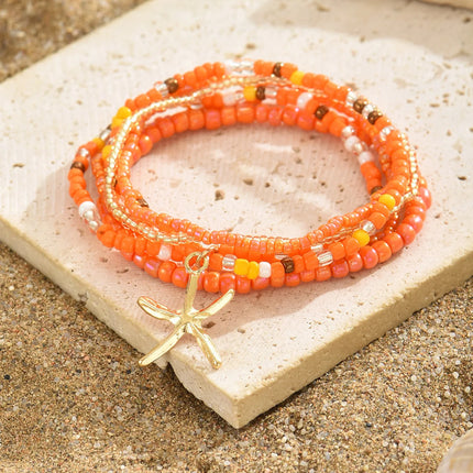 Multilayer Bohemia Rice Bead Anklet Set for Women Fashion Starfish Pendant Anklets Summer Sandy Beach Ankle Chain on Leg Jewelry