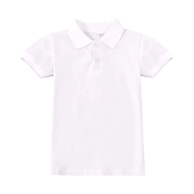 Children's pure cotton polo shirt, men's and girls' medium to large children's short sleeved T-shirt, pure cotton white base shi