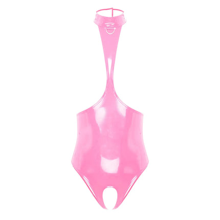 Womens Lingerie Open Chest Open Cup Bodysuit Patent Leather Latex Catsuit Costume Bare Breast Exposed Bodycon Bodysuit Dresses