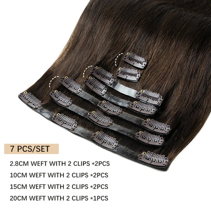 Invisible Clip In Hair Extension Injected PU Tape Weft Clip in Human Hair Extension 7Pcs/set 12-24inch 100G 120G Clip On Hair