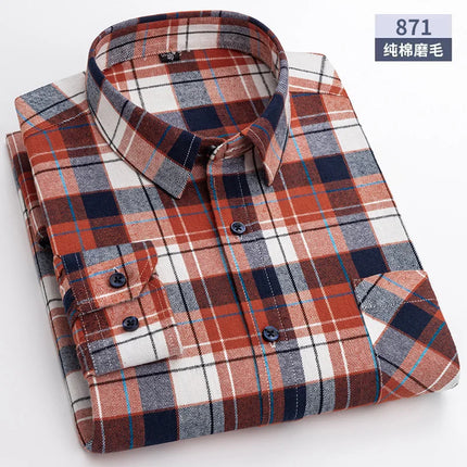 Pure Cotton Men's Plaid Shirt Long Sleeve Regular Fit Men Casual Oversized Shirt Leisure Autumn Male Blouse New Plus Size