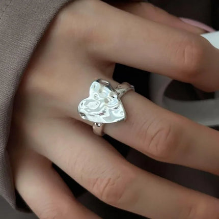 925 Sterling Silver Open Finger Ring Punk Heart Irregular Geometric Stackable For Women Girl Jewelry Gift Dropship Wholesale