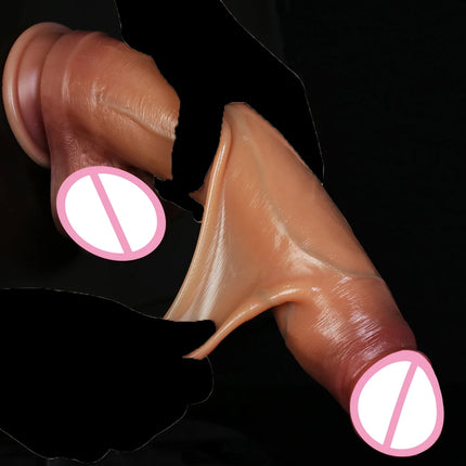 Realistic Sliding Elastic Skin Big Dildo Double Silicone Suction Cup Penis Couples Anal Sex Toy Woman Vaginal Masturbation Cock