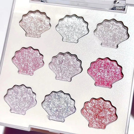 Shell Eyeshadow Palette Sparkling Pearlescent Glitter Eye Shadow Plate Diamond Highlight Eye Makeup Cosmetic for Autumn Winter